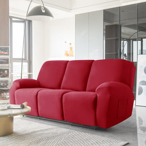 miniature avant canapé relax 3 places housses extensibles rouge