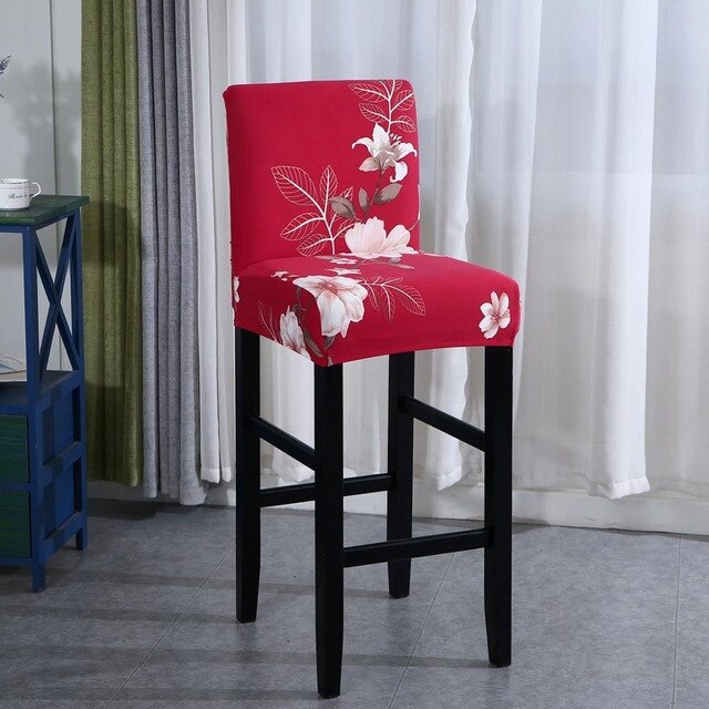 Housse tabouret de bar rouge avec des fleurs blanches