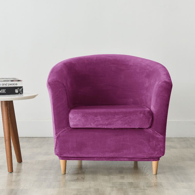 Housse De Fauteuil Cabriolet Chesterfield Extensible Violet Foncé 2 Pièces - Protection Antidérapante Avec Housse Coussin