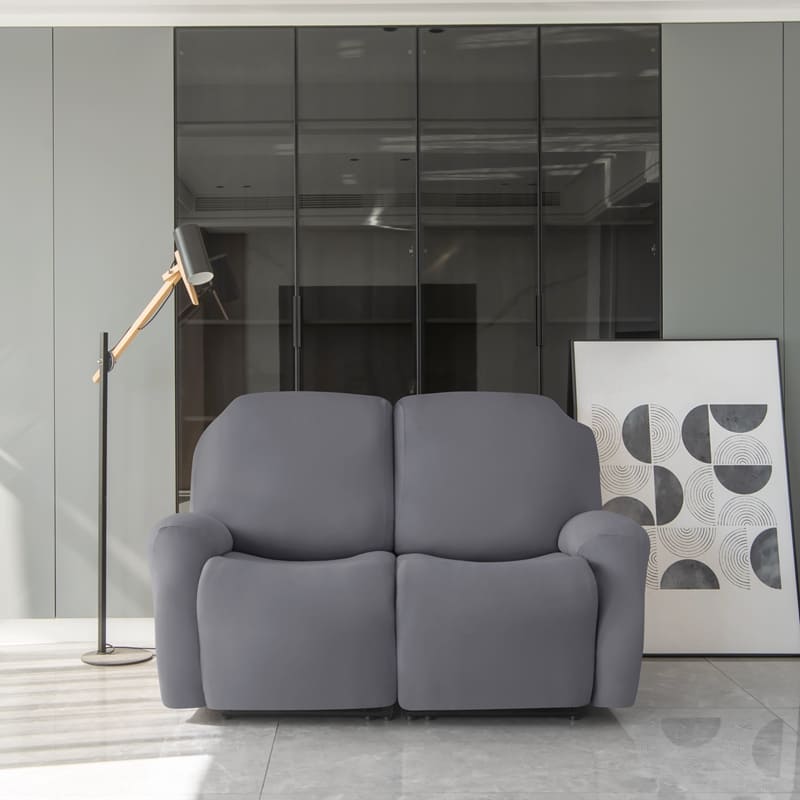 vue de face du canapé relax 2 places avec housses grise