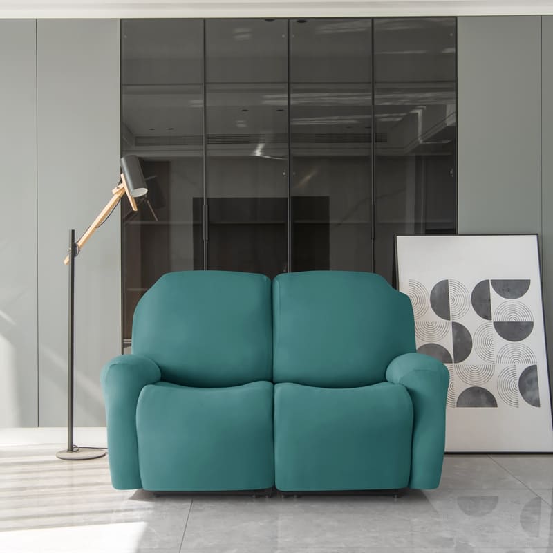 vue de face du canapé relax 2 places avec housses verte