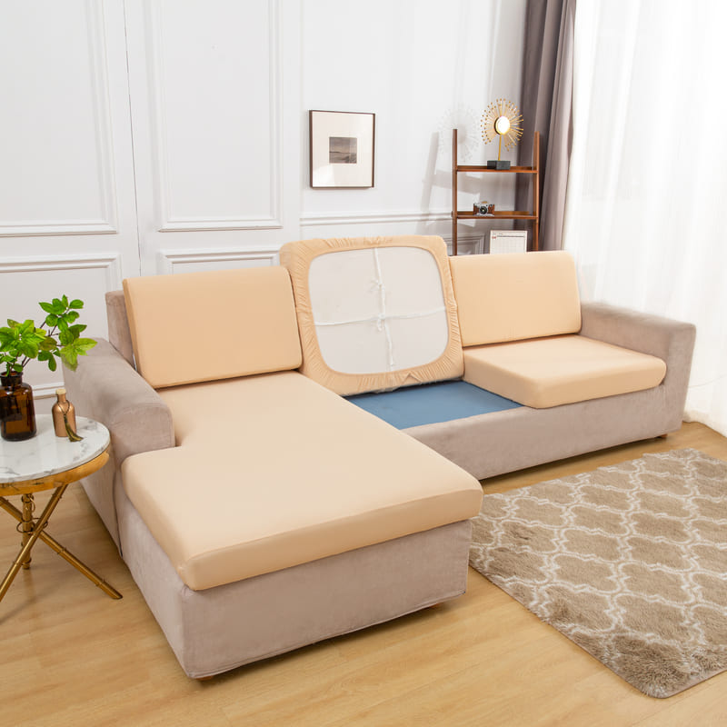 dessous coussin housse extensible beige pour coussin assise canape