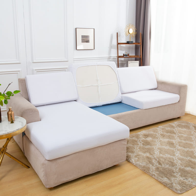 dessous coussin housse extensible blanche pour coussin assise canapé