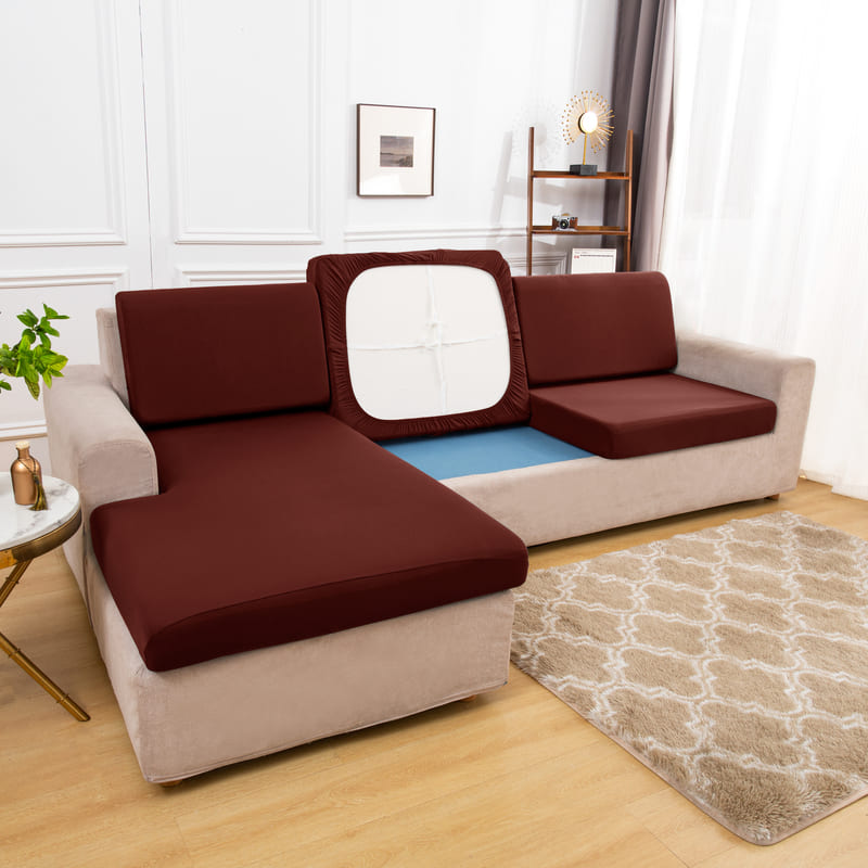 dessous coussin housse extensible brune pour coussin assise canapé