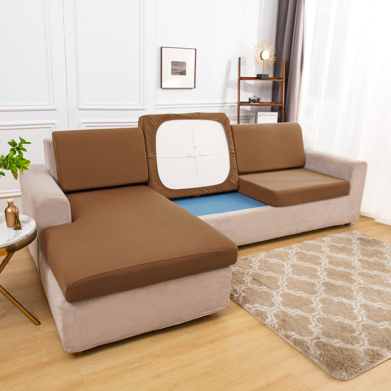 dessous coussin housse extensible camel pour coussin assise canapé