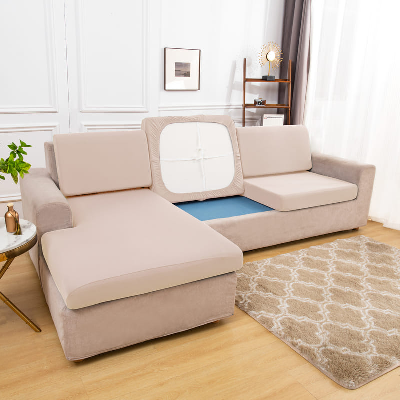 dessous coussin housse extensible écru pour coussin assise canapé