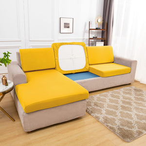 miniature couture housse extensible jaune pour coussin assise canapé
