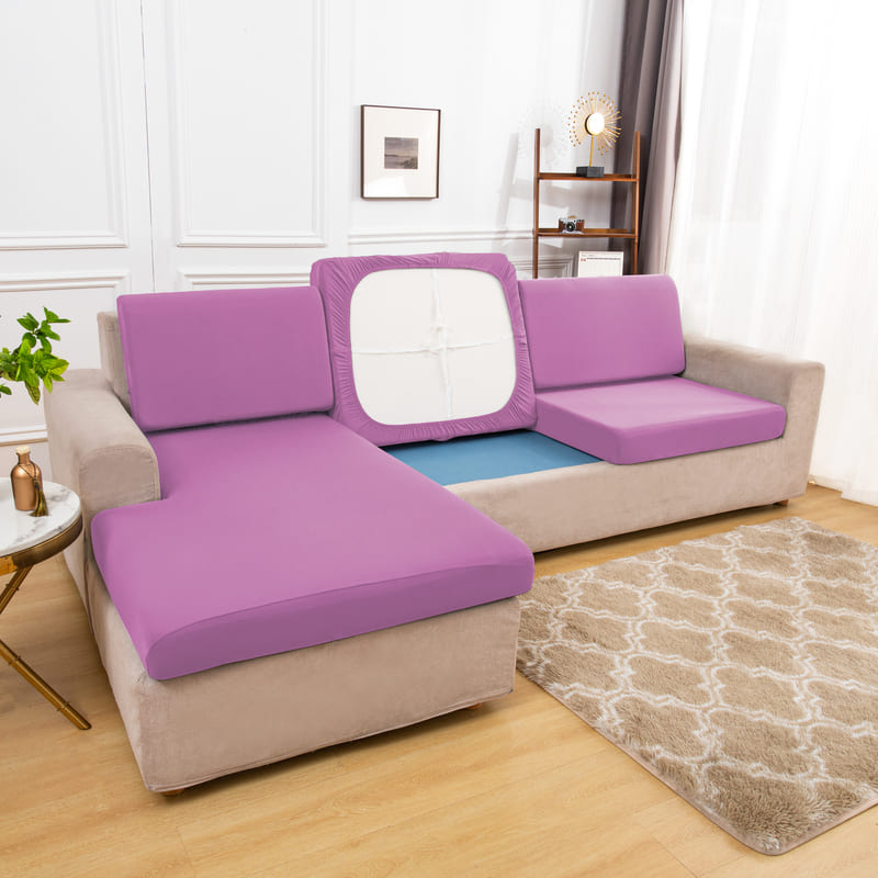 dessous coussin housse extensible lavande pour coussin assise canapé