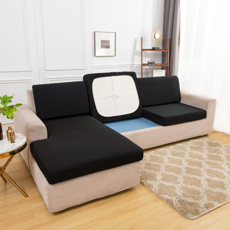 dessous coussin housse extensible noire pour coussin assise canapé
