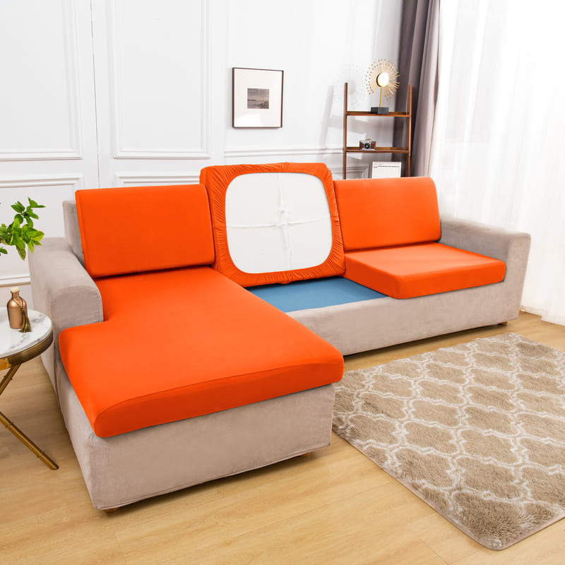 dessous coussin housse extensible orange pour coussin assise canapé