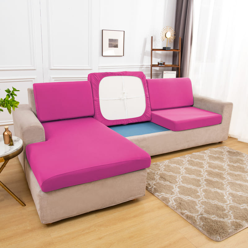 dessous coussin housse extensible rose pour coussin assise canapé