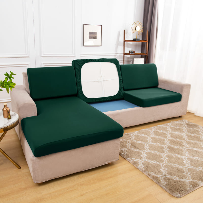 dessous coussin housse extensible vert sapin pour coussin assise canapé