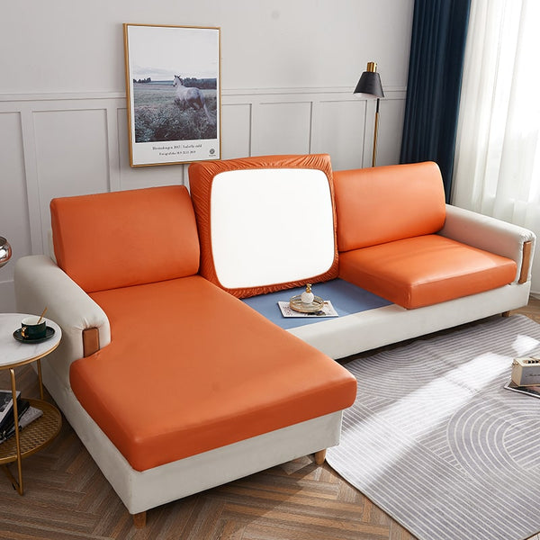 Housse De Fauteuil à Oreilles Highdi Extensible 2 Pièces + Pouf, Motif Géométrique Orange, Antidérapante