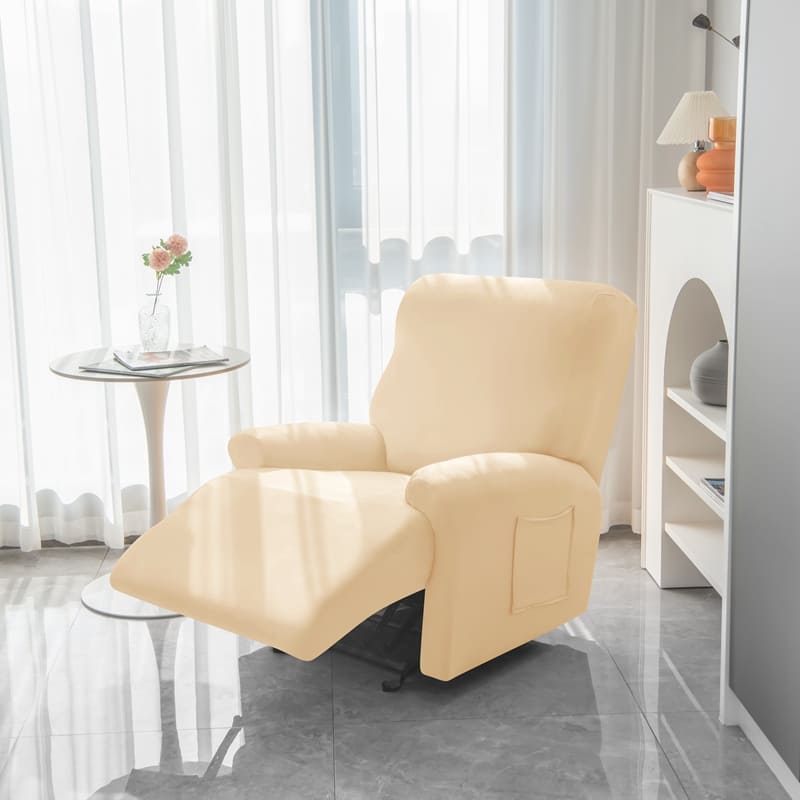 housse beige sur un fauteuil relax déplié