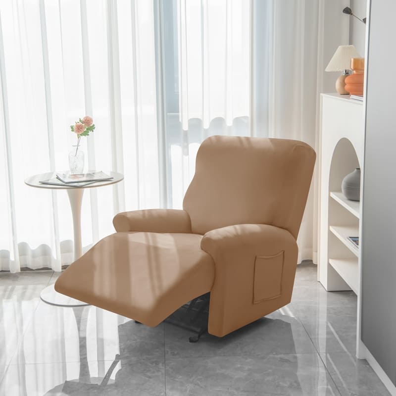 housse camel sur un fauteuil relax déplié