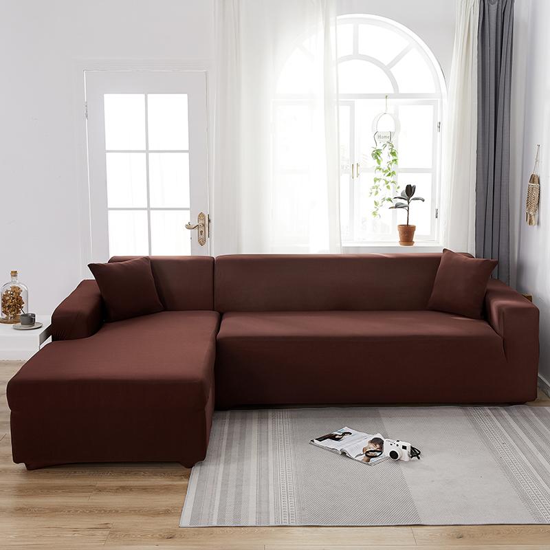 Housse de canapé d'angle extensible café foncé