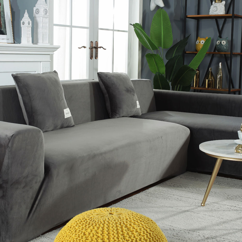 housse canapé d'angle en L peluche gris