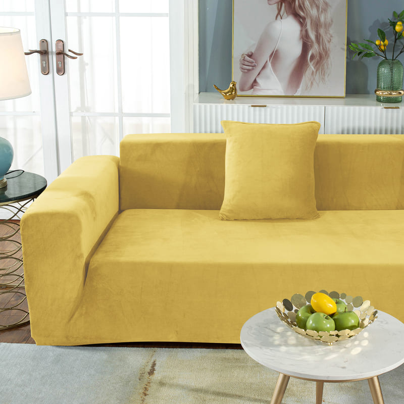 Housse de canapé d'angle en L peluche jaune