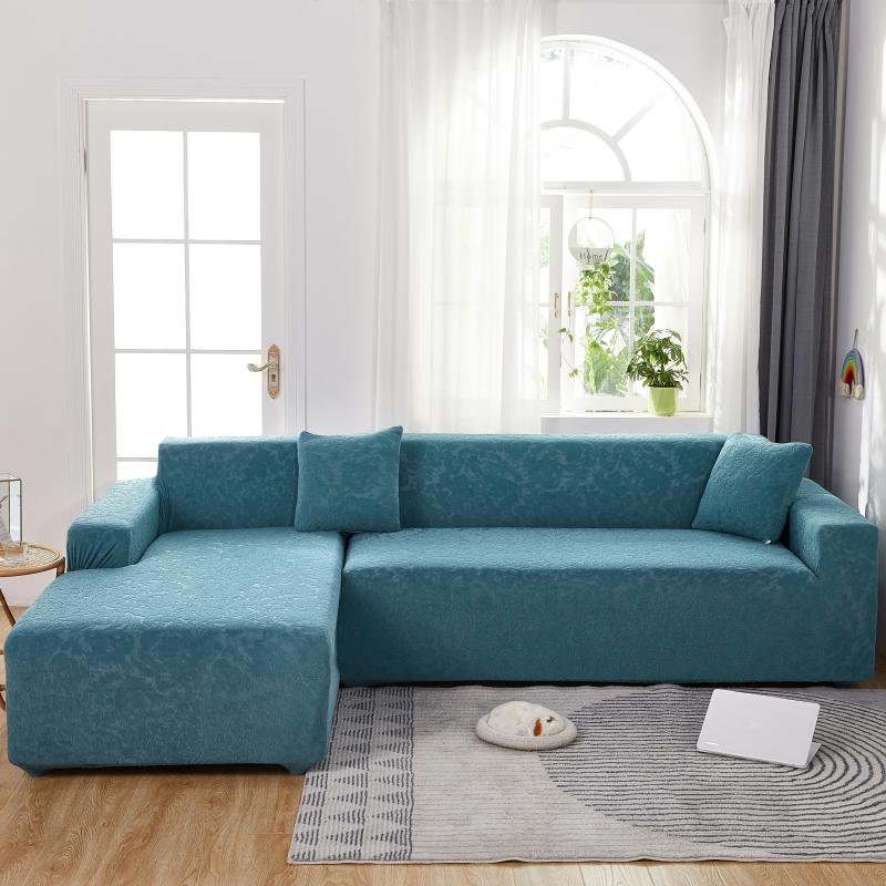 Housse de Canapé d&#39;Angle microfibre Fleur Bleu canard vue de face