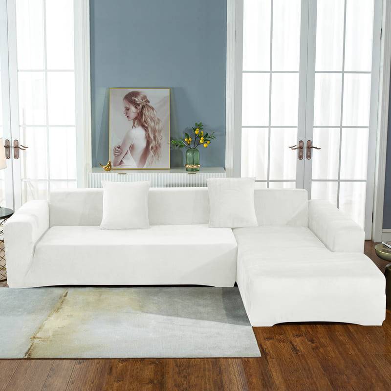 Housse de canapé d'angle velours blanc