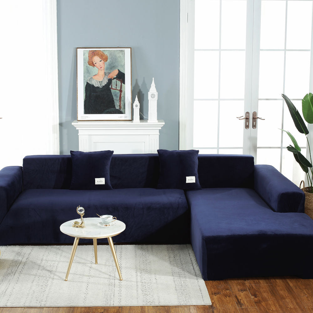 Housse de Canapé d'Angle Velours Bleu marine