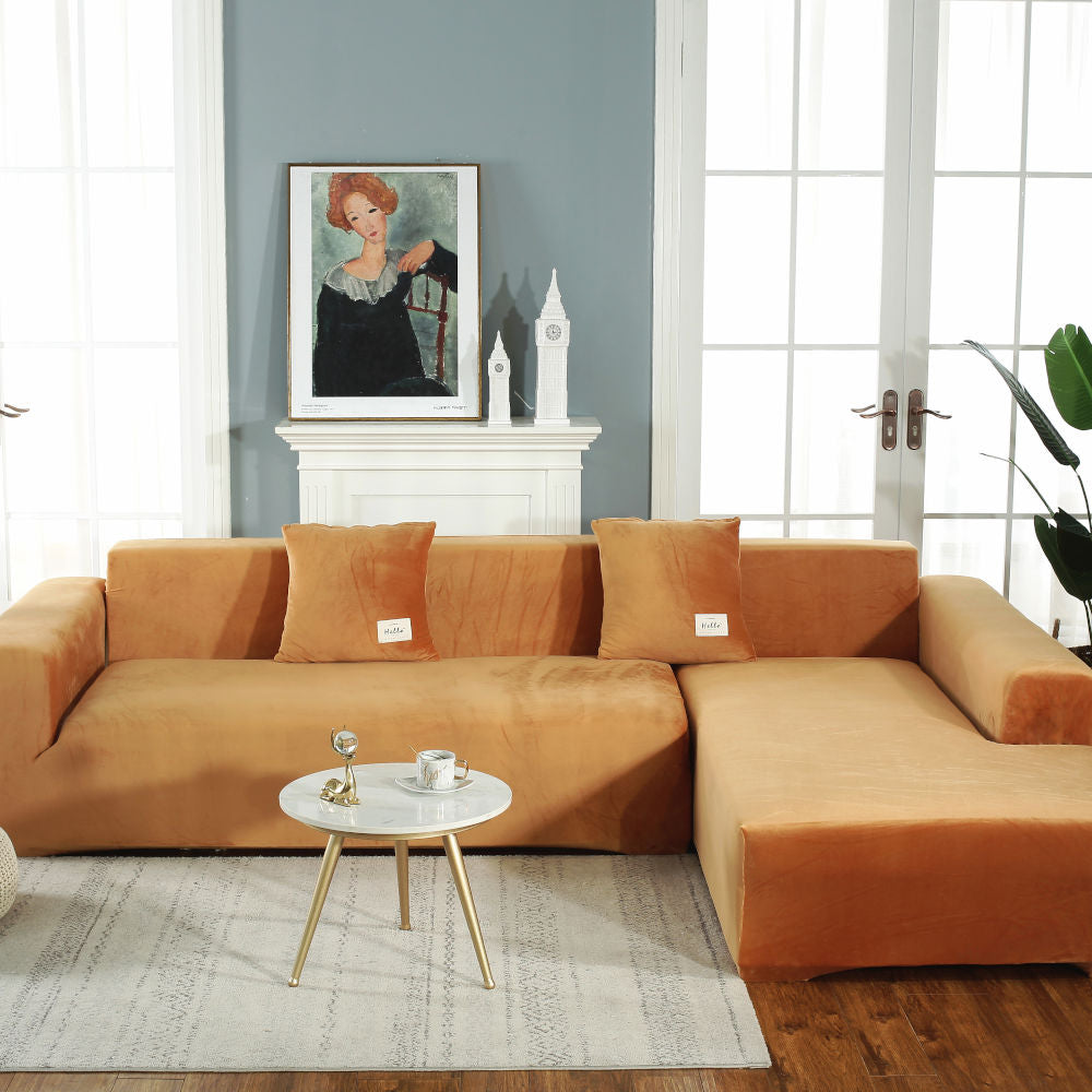 Housse de Canapé d'Angle Velours Camel