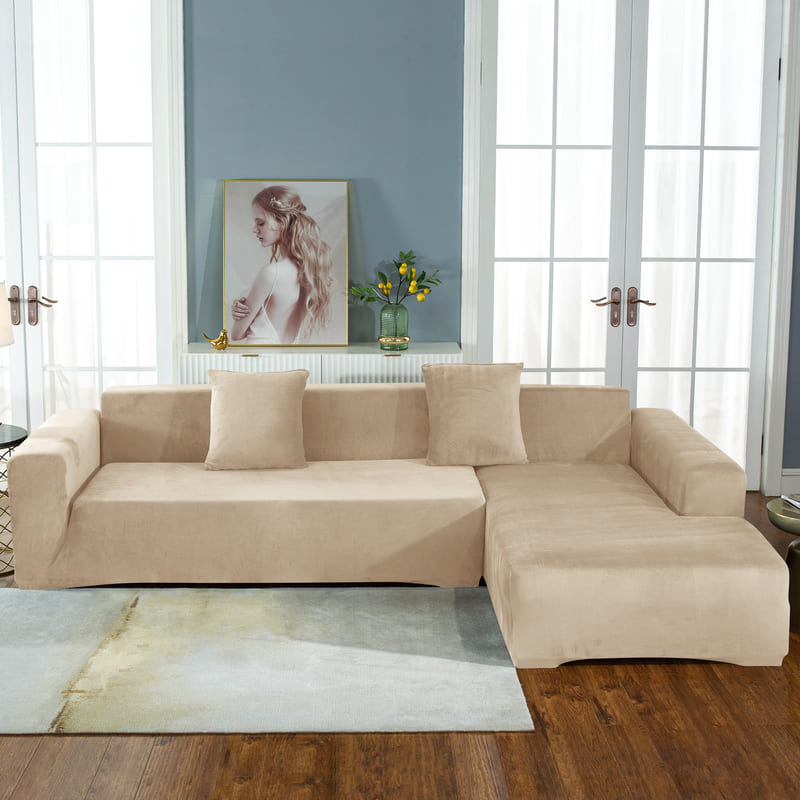 Housse de canapé d'angle velours grège