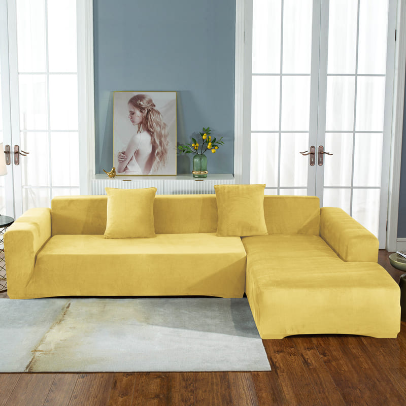Housse de canapé d'angle velours jaune
