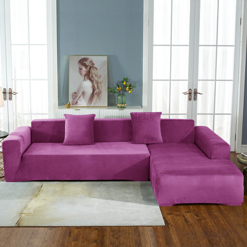 Housse de canapé d'angle velours magenta