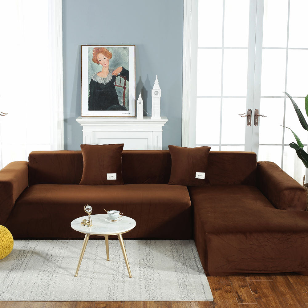 Housse de Canapé d'Angle Velours Marron