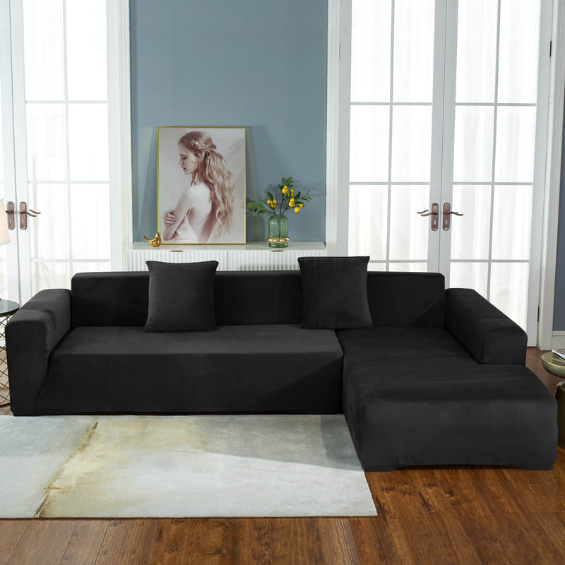Housse de canapé d'angle velours noir