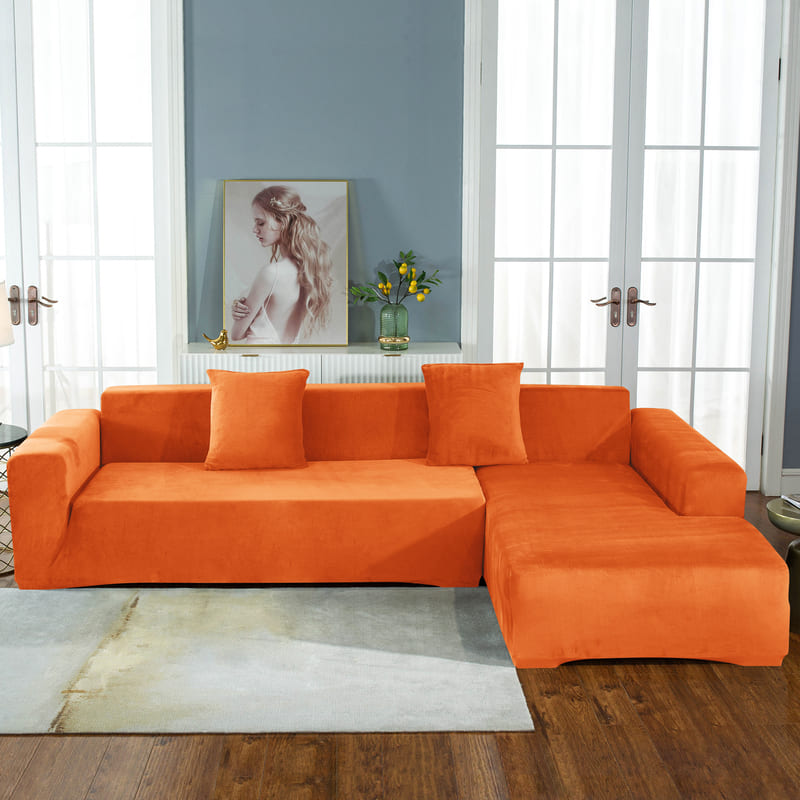 Housse de canapé d'angle velours orange