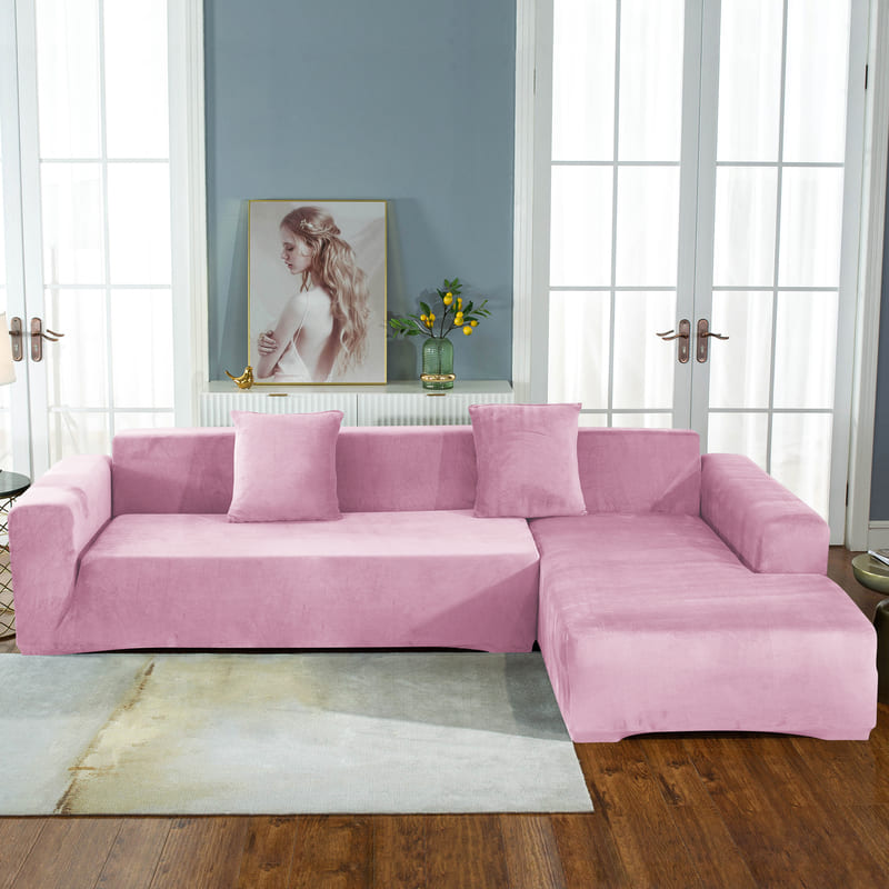 Housse de canapé d'angle velours rose