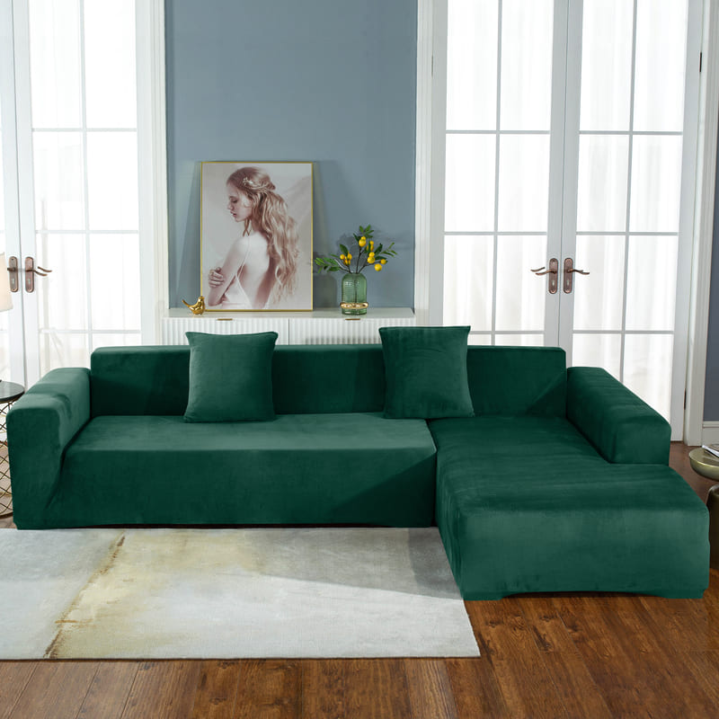 Housse de canapé d'angle velours vert sapin