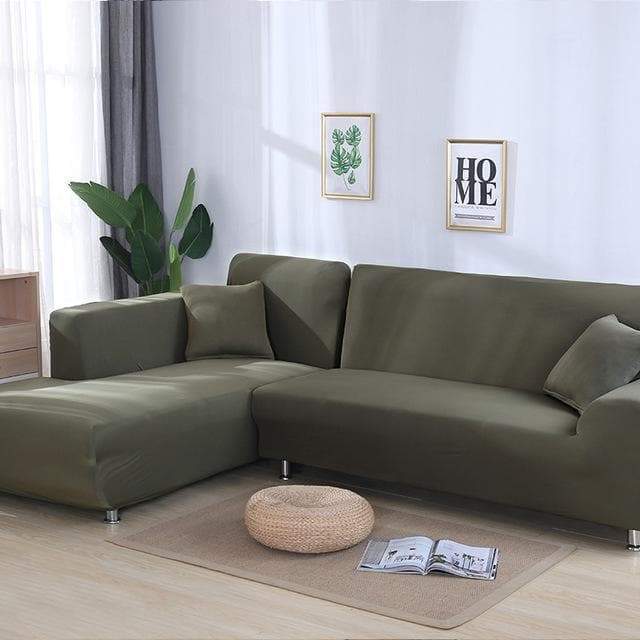 Housse de canapé d'angle vert de gris 