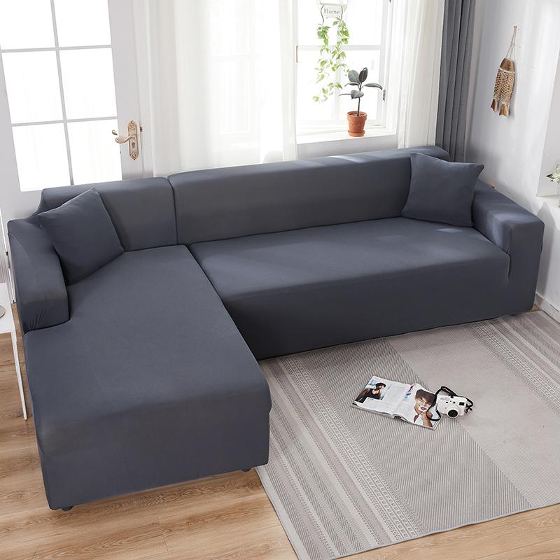 Housse de canapé en L gris foncé