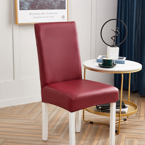 miniature détail matière housse de chaise en simili cuir rouge carmin