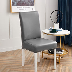 miniature détail matière Housse de chaise en simili cuir gris