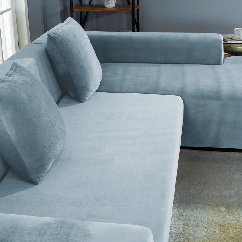 Housse de coussin velours bleu gris