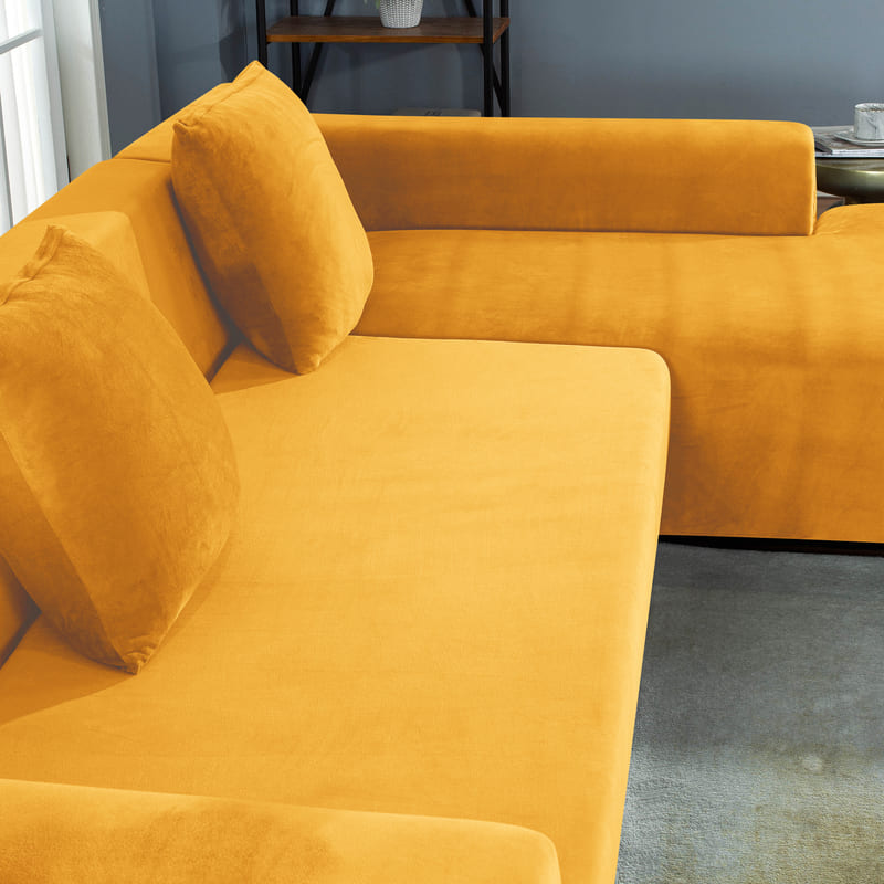 Housse de coussin velours jaune moutarde