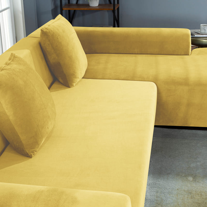 Housse de coussin velours jaune