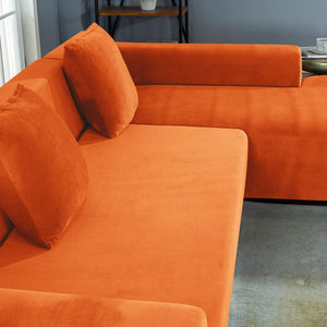 miniature vue rapprochée du tissu de la housse de canapé d&#39;angle velours orange