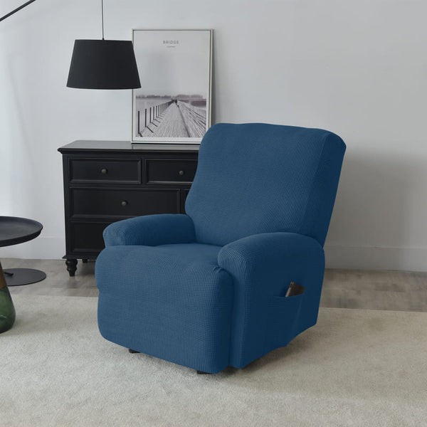 Highdi Housse De Fauteuil Inclinable 1 Place Jacquard Extensible Bleu Clair - 4 Pièces Avec Poche Latérale