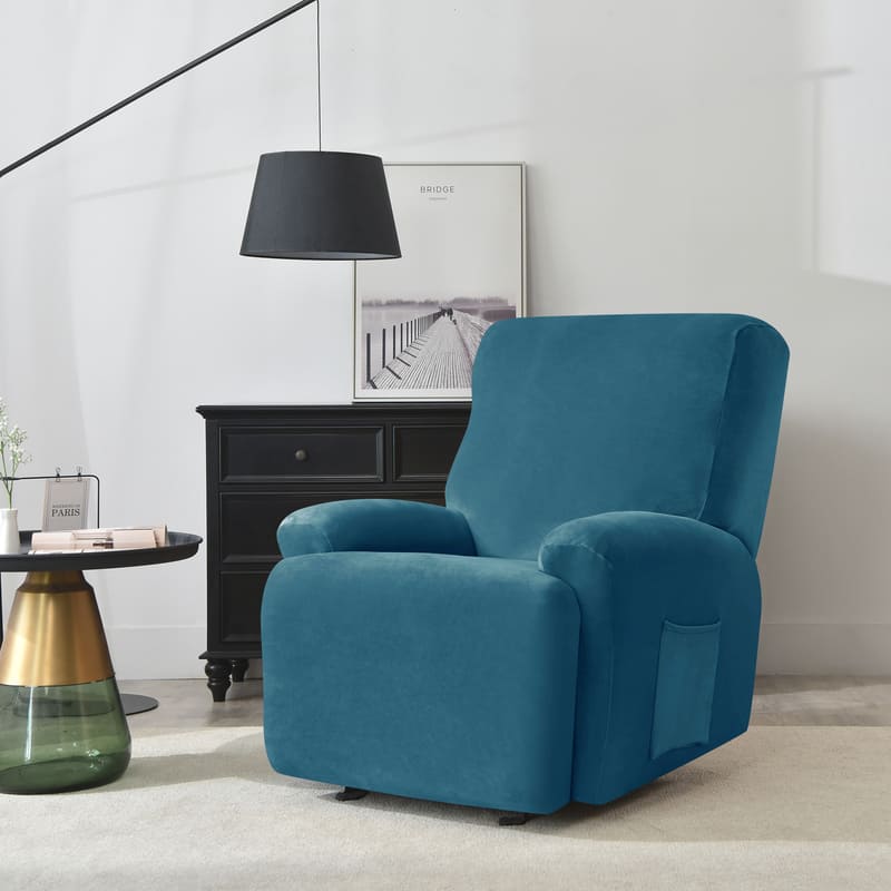 housse de fauteuil relax velours bleu canard