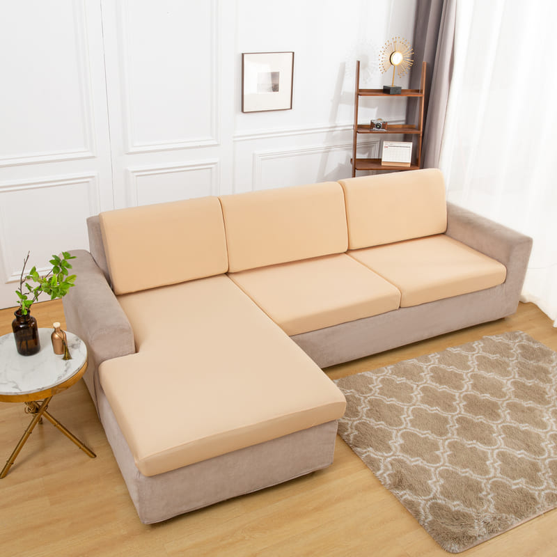 housse extensible beige pour coussin assise canape
