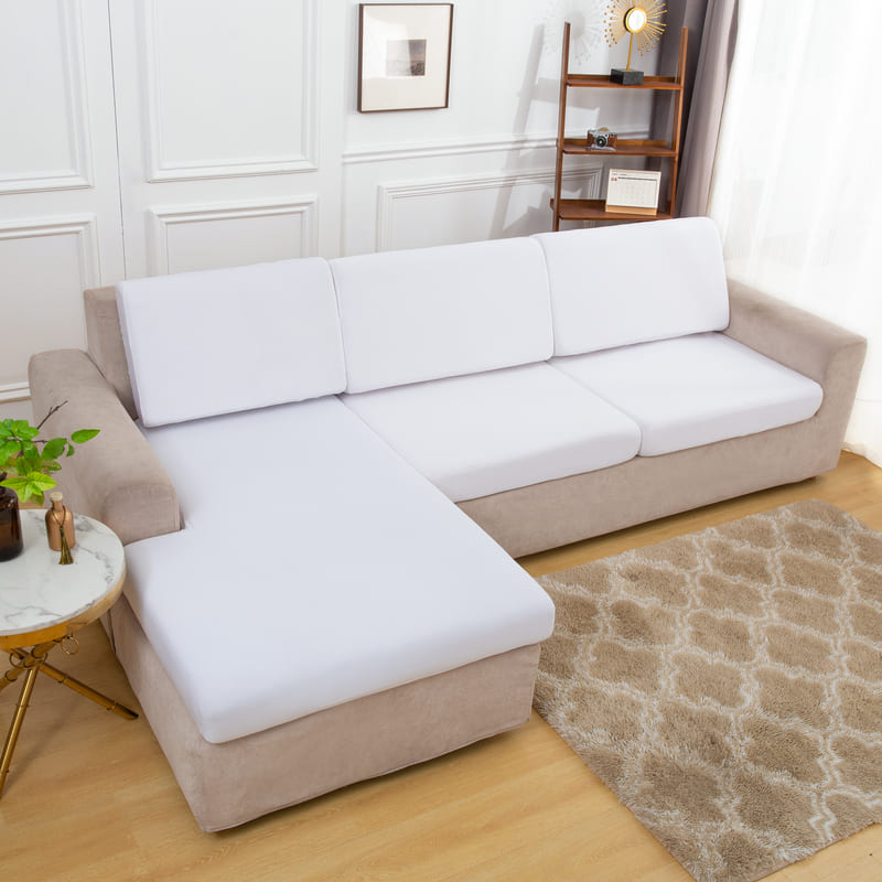 housse extensible blanche pour coussin assise canapé