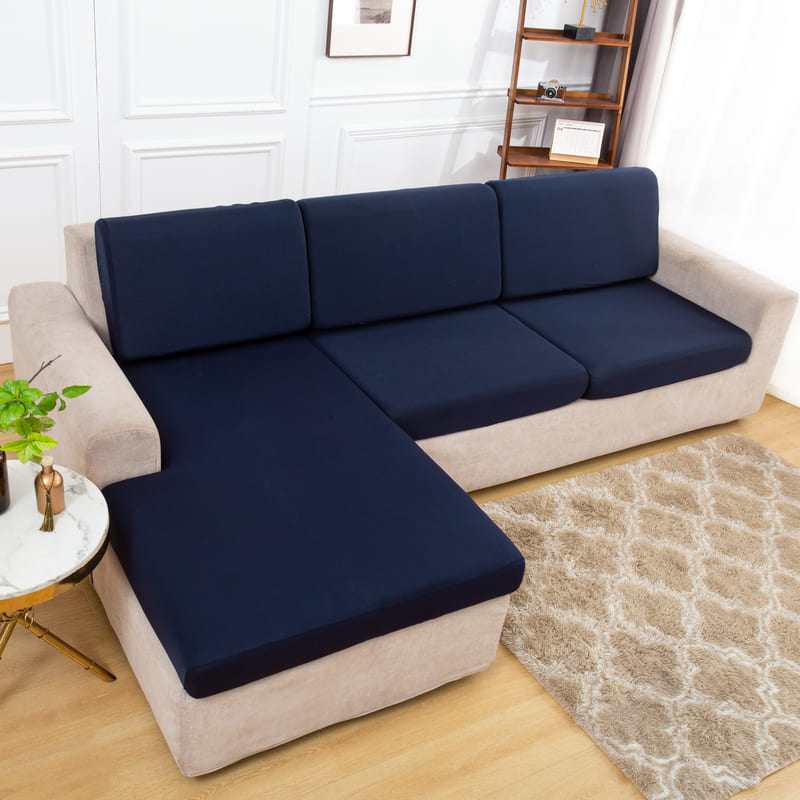 housse extensible bleu marine pour coussin assise canapé