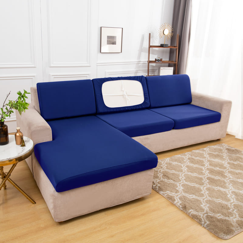 housse extensible bleue pour coussin assise canapé
