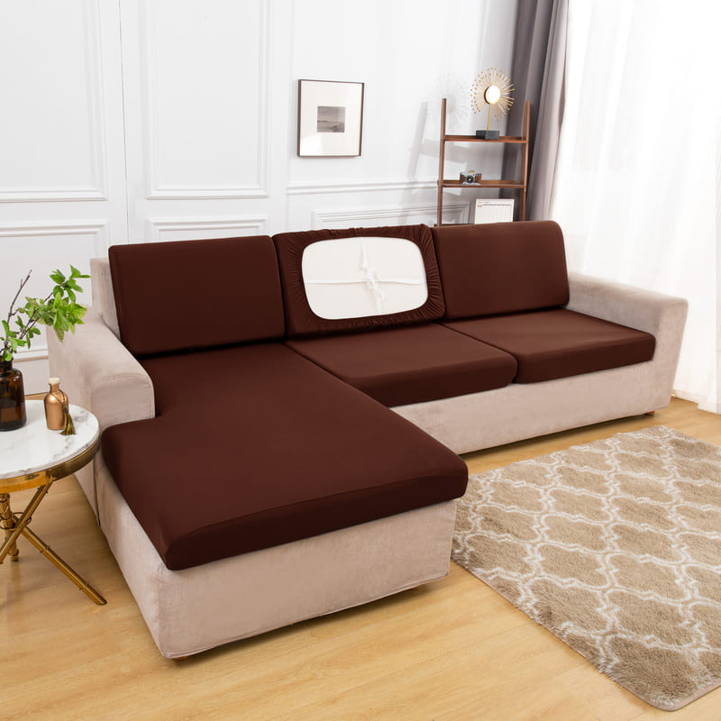 housse extensible brune pour coussin assise canapé