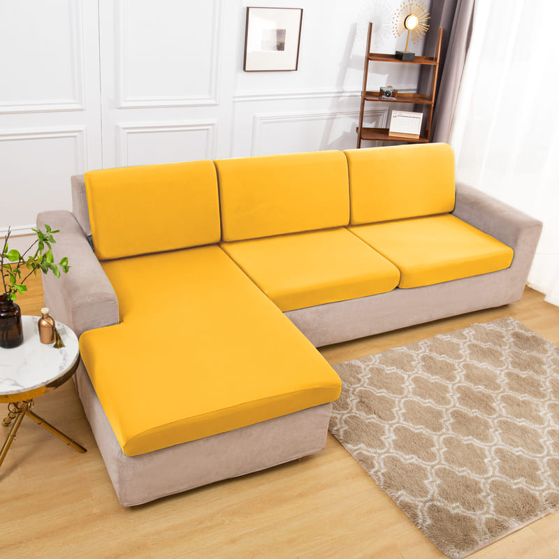 housse extensible jaune pour coussin assise canapé
